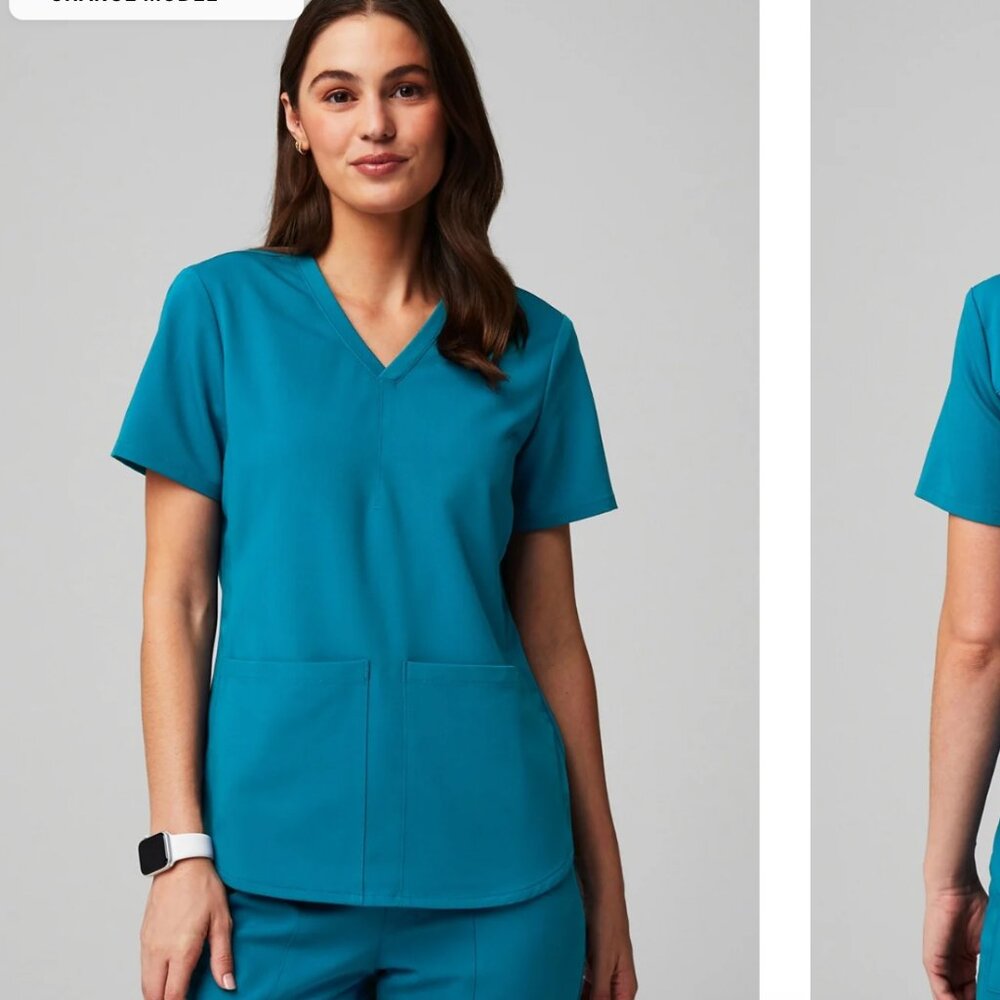 Fabletics Teal Method 2 Pocket Scrub Top Size L
